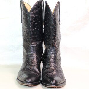 El Buitre Cowboy Boots + Genuine Ostrich Leather + Black + Size 10 US / 29 MX